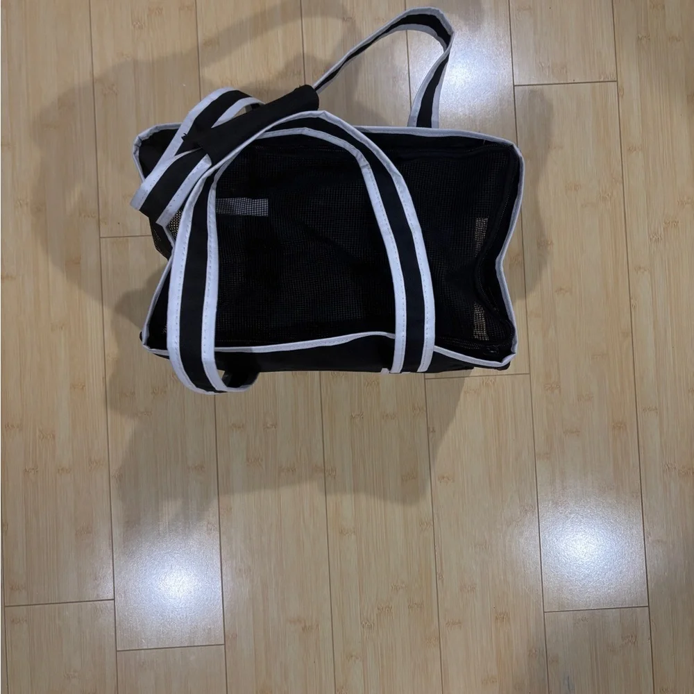 Black and White Soft Sided Pet Tote with Pocket